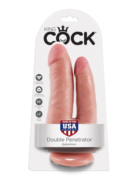 Двойной фаллоимитатор на присоске телесный King Cock Double Penetrator Flesh_1