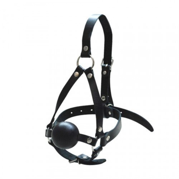 Кляп-шар черный с фиксацией-сбруей на голову_1