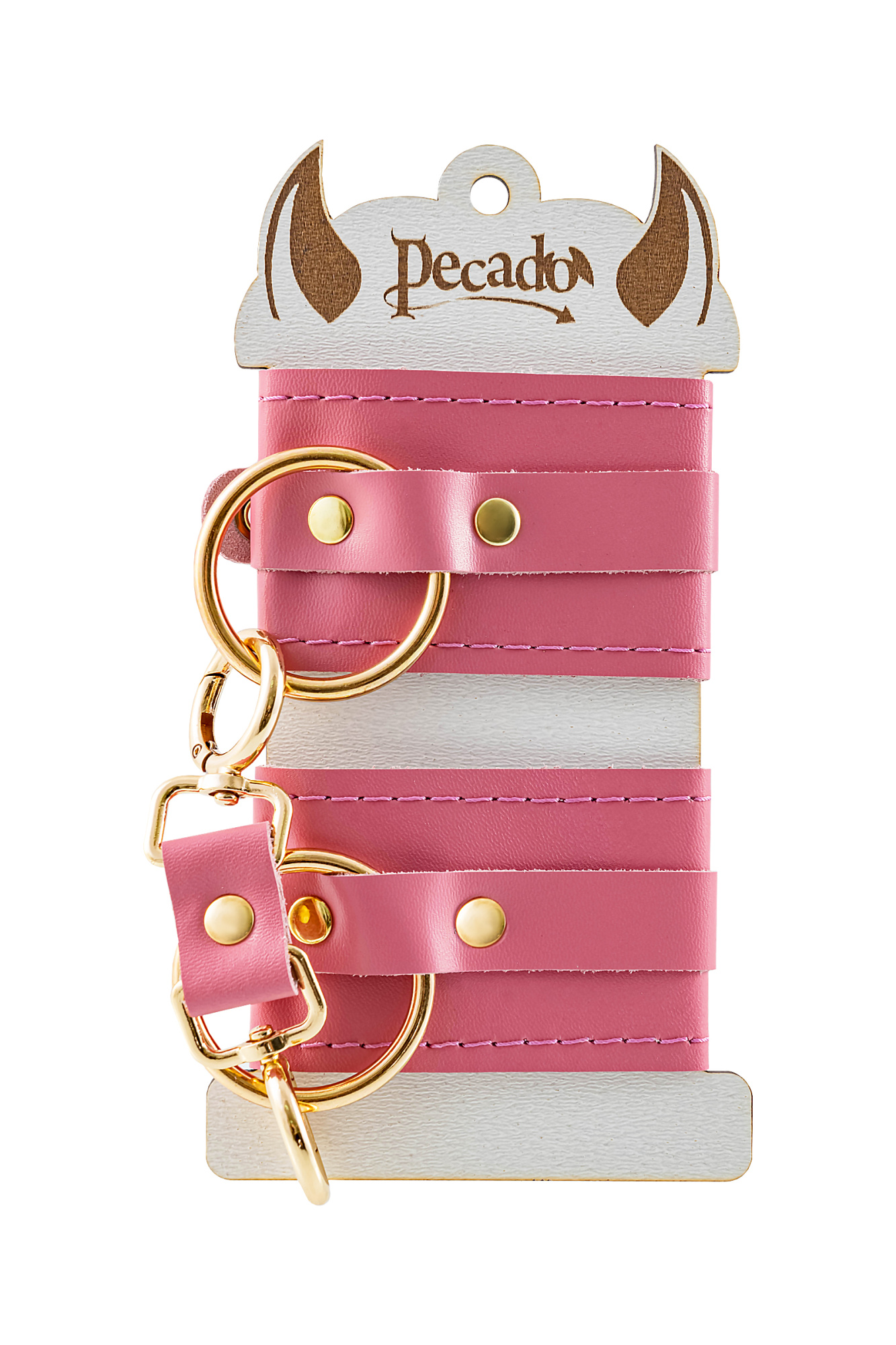 Наручники Pecado BDSM, прямоугольные, однослойные, натуральная кожа, розовый_6