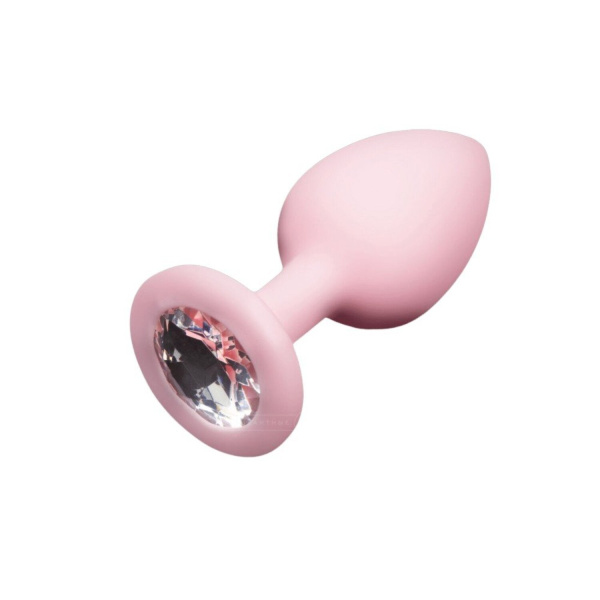 Маленькая силиконовая пробка розовая с белым кристаллом, 7,5 см._2