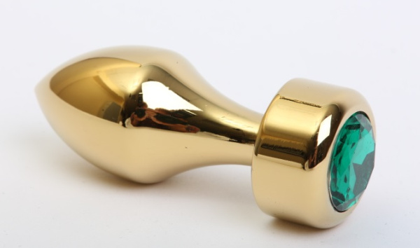 Анальная пробка металл золото с зеленым стразом 7,8х2,9см_2