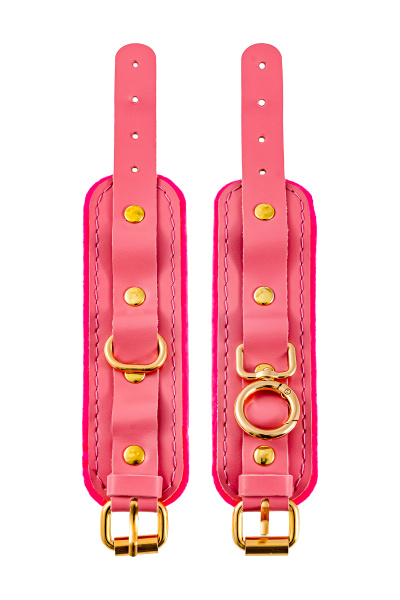 Наручники-браслеты Pecado BDSM, «МИНИ» двуслойный, оригинальная сцепка, натуральная кожа, розовый_4