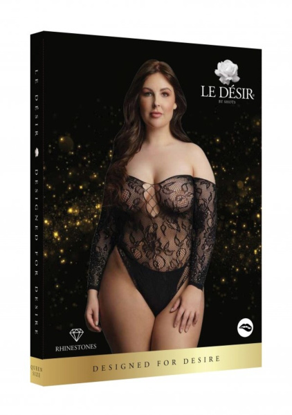 Боди Wonder Rhinestone Bodysuit Plus size (черный) со стразами_1