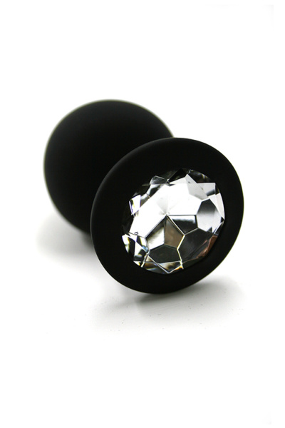 Черная анальная пробка из силикона с прозрачным кристаллом (Medium)_1