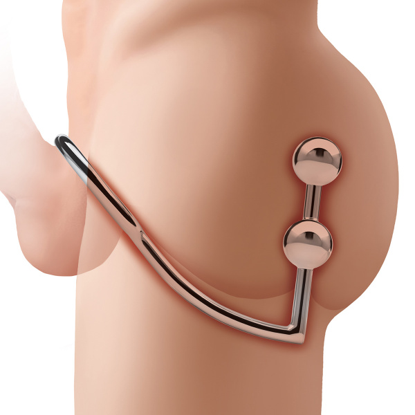 Кольцо на пенис с двумя анальными шарами Two Bead Stainless Steel Anal Hook & Cock Ring_4