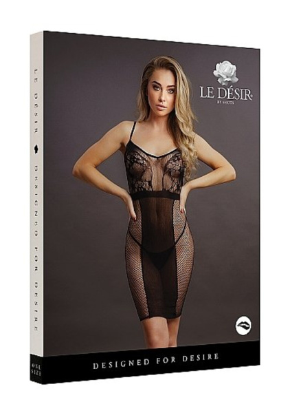 Миниплатье на бретельках Knee-Length Lace and Fishnet Dress_1