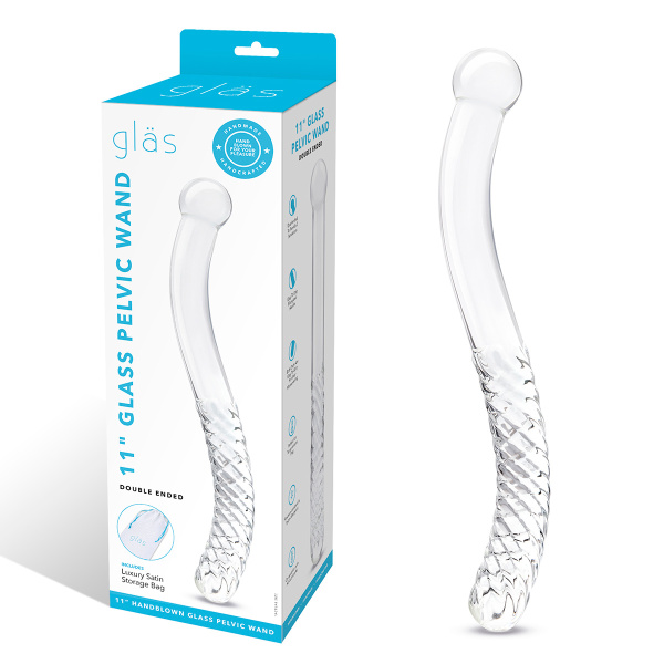 Изящный фаллоимитатор с рельефом 11 in Glass Pelvic Wand Double Ended_2