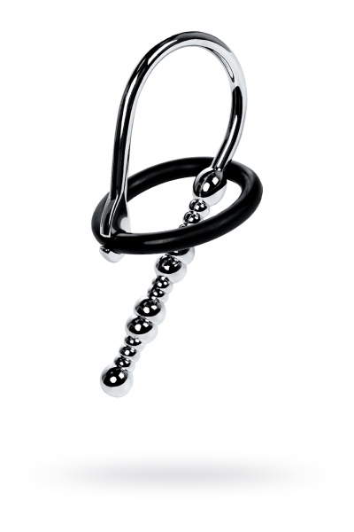 Уретральный плаг-бусины Metal by TOYFA с мягким фиксириющим кольцом, серебряный, 5 см_2