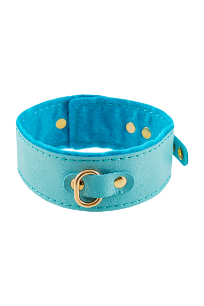Ошейник Pecado BDSM, двуслойный с подкладкой из фетра и прошивкой, натуральная кожа, голубой_5