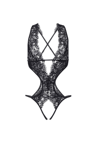 Эротическое боди Erolanta Lingerie Collection с глубоким декольте, кружевное, черное (46-48)_1