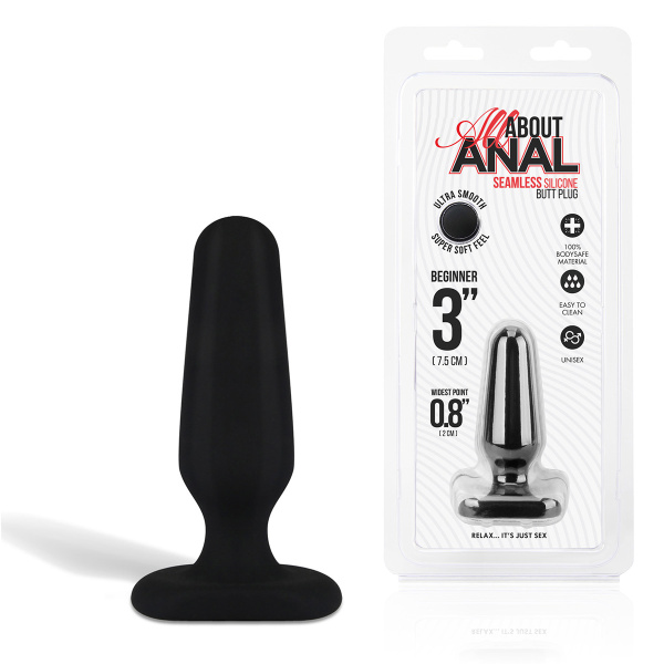Миниатюрный черный плаг из силикона Seamless Silicone Butt Plug 3in_2