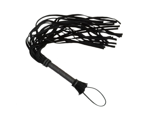 Черный флогер с хвостами из велюровой кожи чёрного цвета_1