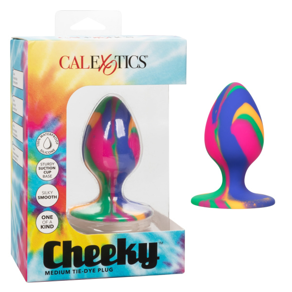 Яркая анальная пробка L из силикона на присоске CHEEKY MEDIUM TIE-DYE PLUG_1