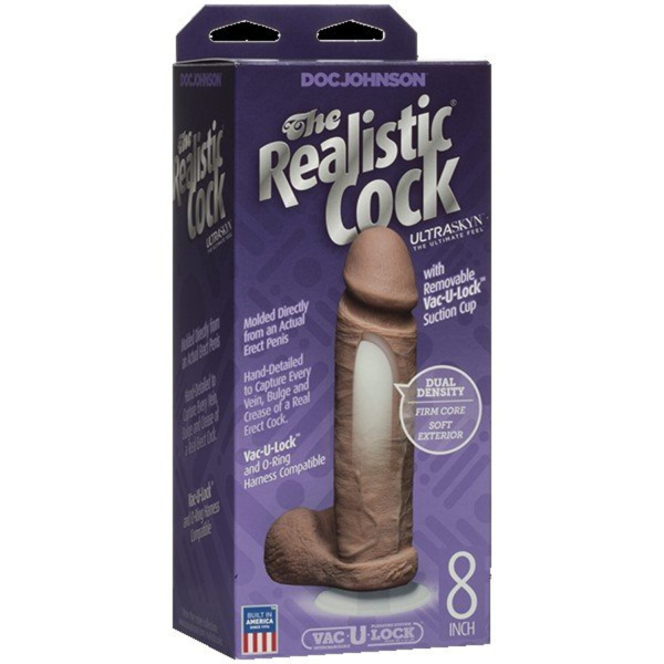 Фаллоимитатор реалистик на присоске 8” коричневый Realistic Cock Vac-U-Lock_1