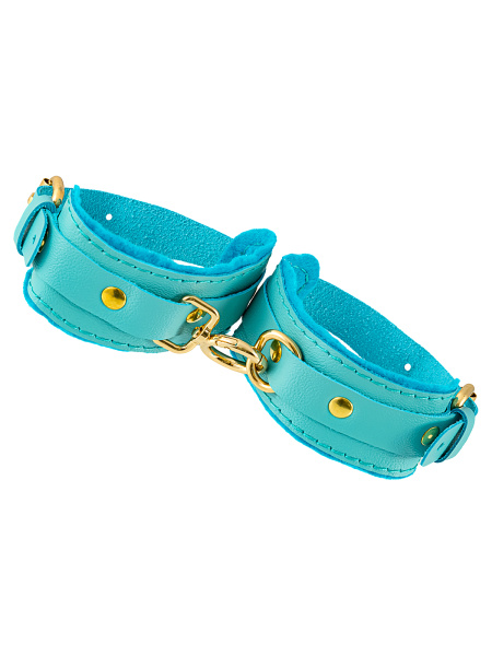 Оковы Pecado BDSM, «МИНИ» двуслойный, оригинальная сцепка, натуральная кожа, голубой_2