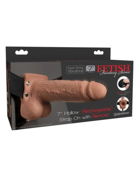 Перезаряжаемый универсальный вибрострапон с пультом ДУ 7 Hollow Rechargeable Strap-On Remote Tan_1