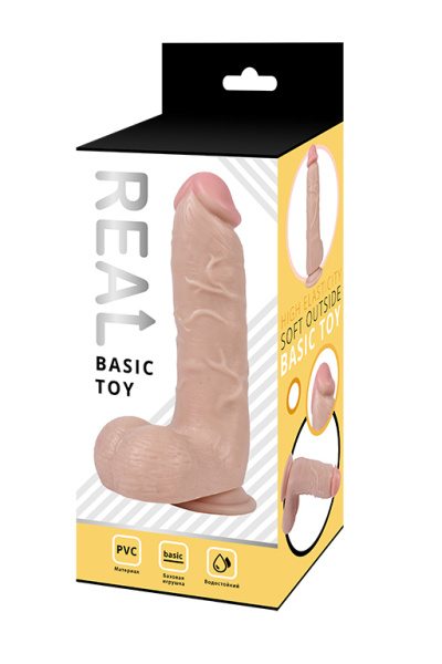Реалистичный фаллоимитатор REAL с мошонкой на присоске, PVC, 17x4,5 см._1