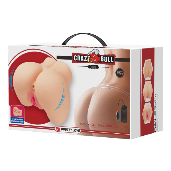 Мастурбатор Crazy Bull Mila с вибрацией, вагина-анус, телесный_3