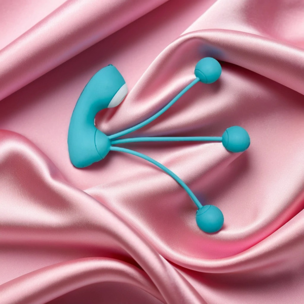 Вакуумный стимулятор с вагинальными виброшариками Youvic, бирюзовый_1