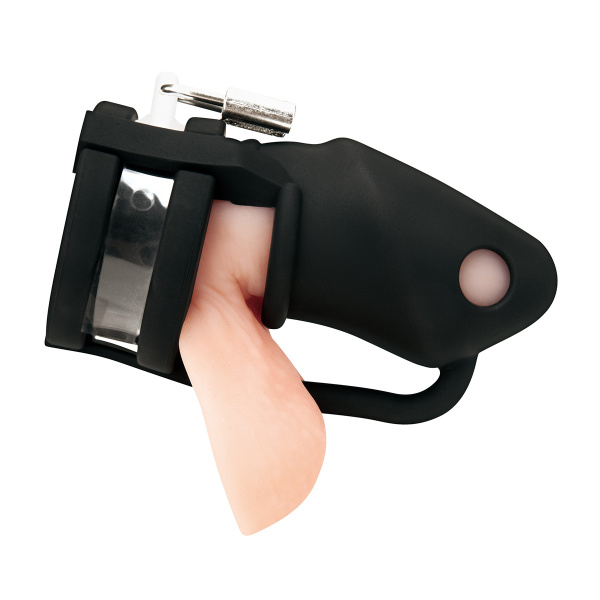 Клетка для пениса черная Silicone Small 2 in Cock Cage With Ball Divider_4