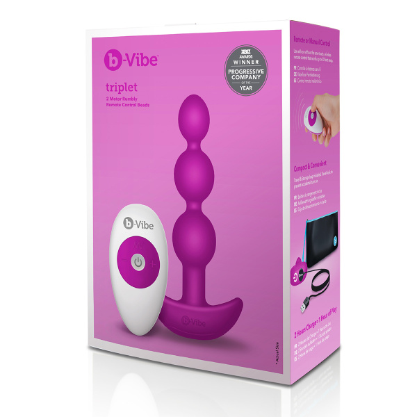 Анальные премиум-бусы с 2 моторами B-Vibe Triplet Anal Beads FUCHSIA_3