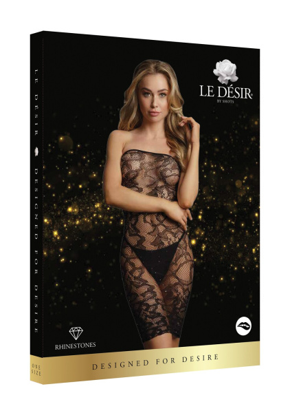 Мини платье без бретелек Star Rhinestone (черное) со стразами._1