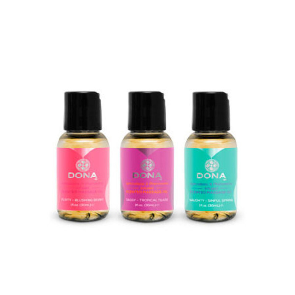 Подарочный набор массажных масел Dona с феромонами и композициями афродизиаков - 3х30 мл._1