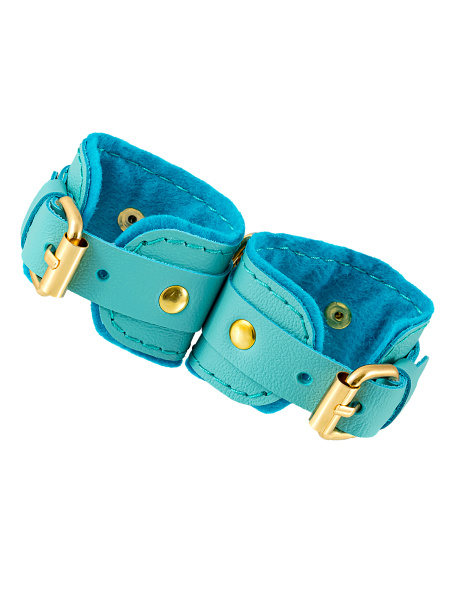 Наручники-браслеты Pecado BDSM, «МИНИ», двуслойный, оригинальная сцепка, натуральная кожа, голубой_3