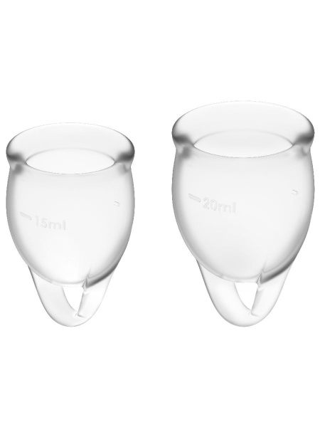 Менструальная чаша 2 шт, 15 и 20 мл Satisfyer Feel Confident Menstrual Cup Transparent, хвостик-пете_1