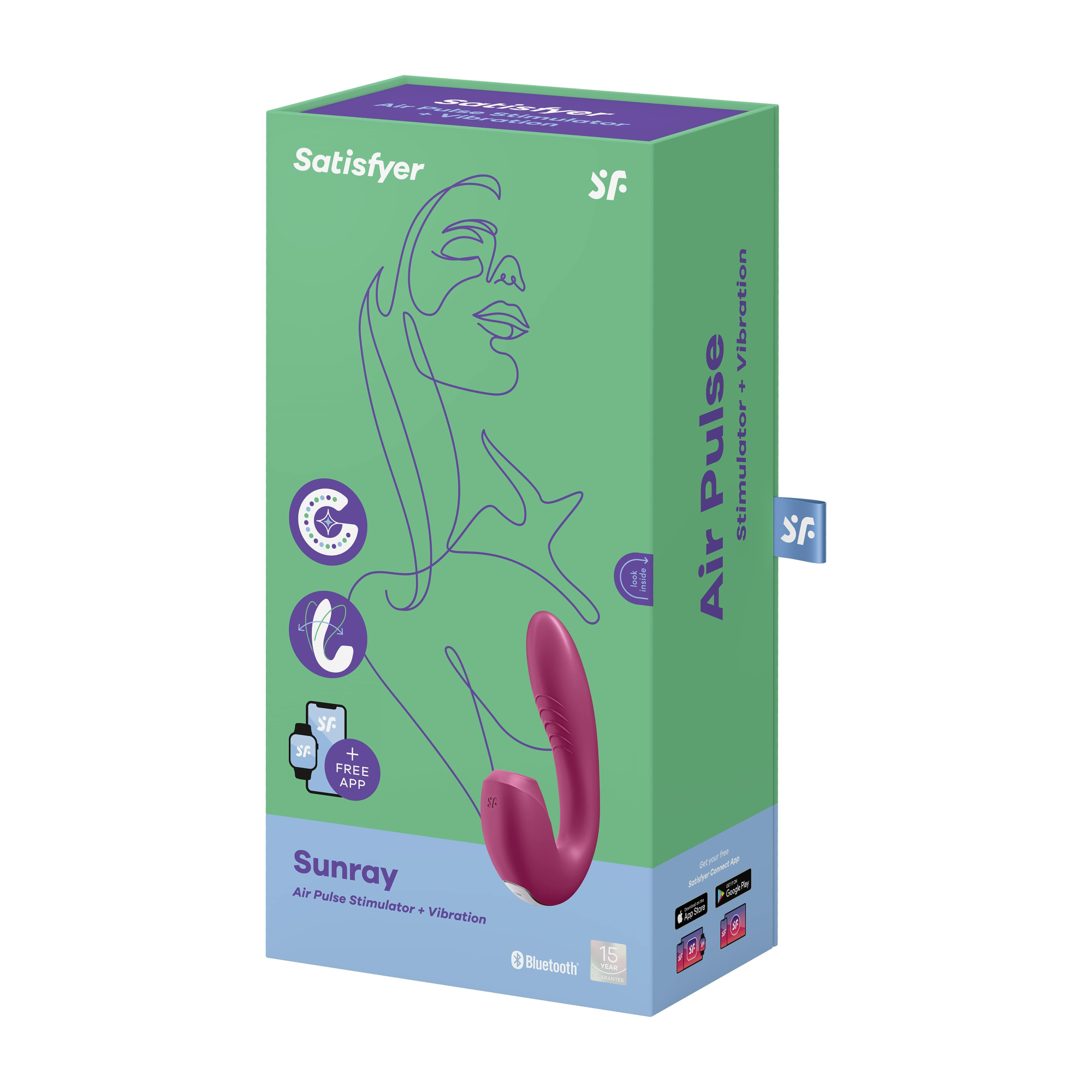 Вибратор с вакуумным стимулятором Satisfyer Sunray с фиксацией формы, ягодный_1