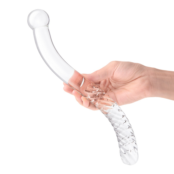 Изящный фаллоимитатор с рельефом 11 in Glass Pelvic Wand Double Ended_5