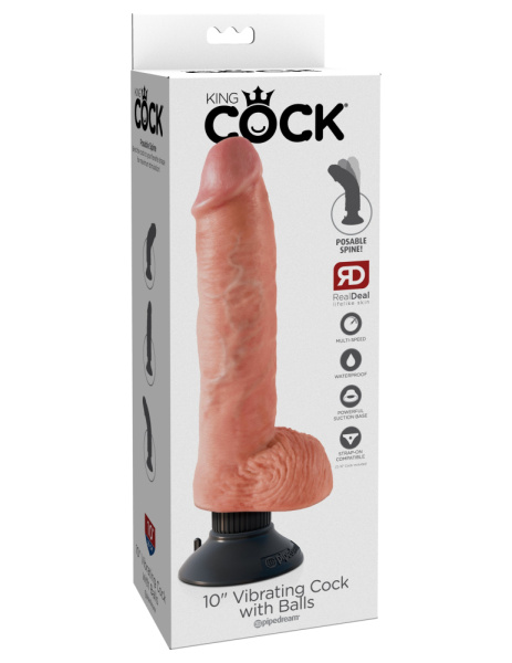 Вибромассажер 3в1 на съемной присоске 10 Vibrating Cock with Balls телесный_1