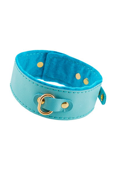 Ошейник Pecado BDSM, двуслойный с подкладкой из фетра и прошивкой, натуральная кожа, голубой_2