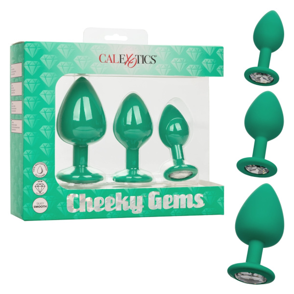 Набор из трёх анальных пробок CHEEKY CHEEKY GEM, зеленые_1