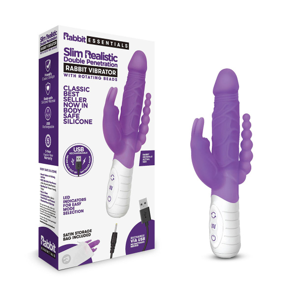 Тонкий кролик-реалистик с двойным проникновением SLIM DOUBLE PENETRATION фиолетовый_2