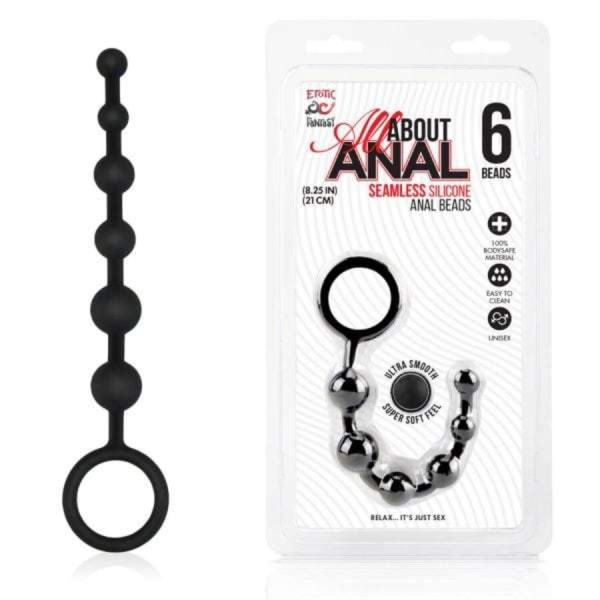 Анальные бусы из силикона класса люкс 6 шариков черные_1