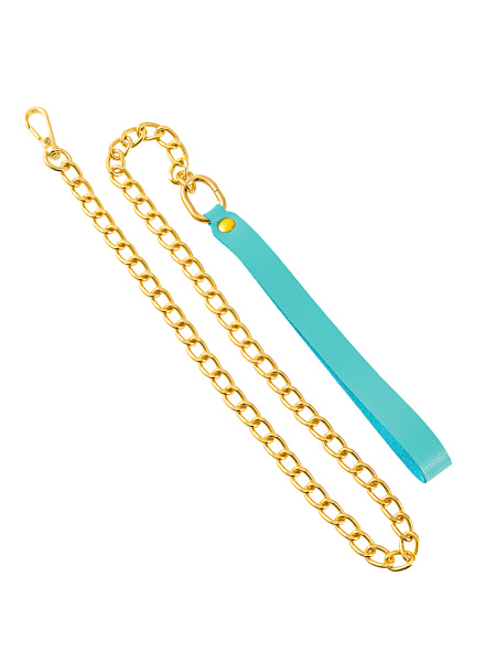 Поводок Pecado BDSM, с карабином для ошеиника, натуральная кожа, голубой_2