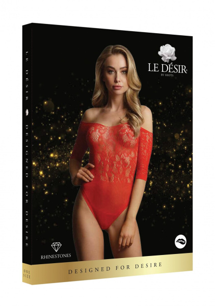 Боди Presents Rhinestone Off Shldr Body (красный) со стразами на рукавах_1