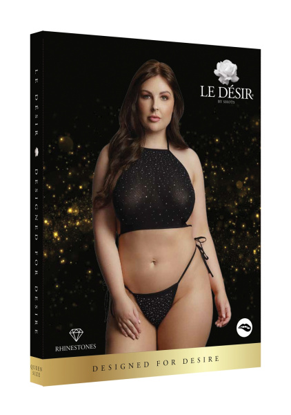 Топ и трусики со стразами Festive Rhinestone Top and Thong Plus size (черный)_1