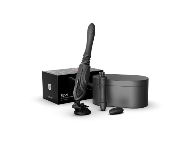 Компактная секс-машина с функцией нагрева, двумя насадками и присоской SESH, чёрная_2