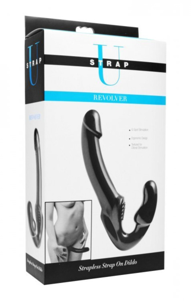 Эргономичный Безремневой страпон Strap U черный Revolver Strapless Strap On G-Spot Dildo_1