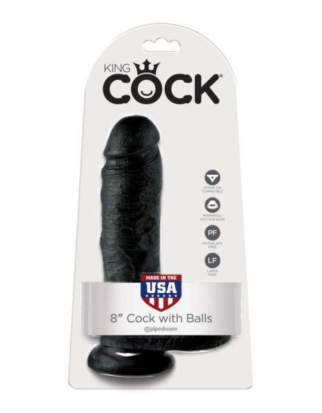 Фаллоимитатор с мошонкой на присоске черный King Cock 8 Cock with Balls Black_1