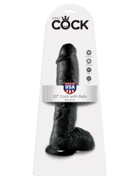 Фаллоимитатор-гигант на присоске с мошонкой черный King Cock 10 Cock with Balls Black_1
