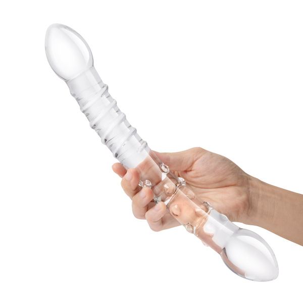 Фаллоимитатор двусторонний прозрачный текстурный 12 in Girthy Double Trouble Glass Dildo_5