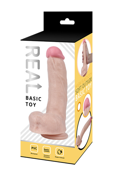Реалистичный фаллоимитатор REAL с мошонкой на присоске, PVC, 19 x4,5 см._1