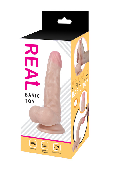 Реалистичный фаллоимитатор REAL с мошонкой на присоске, PVC, 17x3,5 см._1