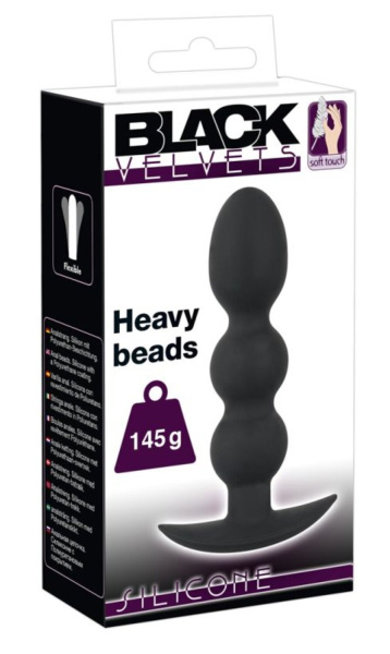 Тяжелая анальная елочка на жесткой сцепке Black Velvets Heavy Beads_1