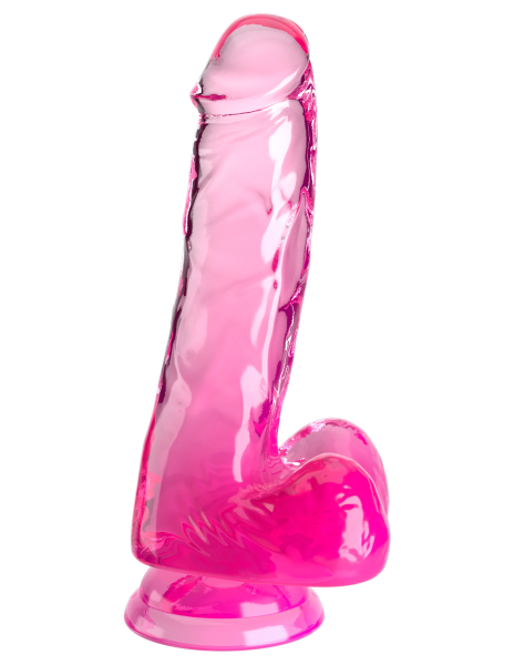 Прозрачный фаллоимитатор с мошонкой на присоске King Cock Clear 6, розовый_3
