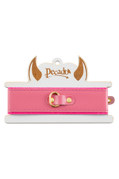 Ошейник Pecado BDSM, двуслойный с подкладкой из фетра и прошивкой, натуральная кожа, розовый_6