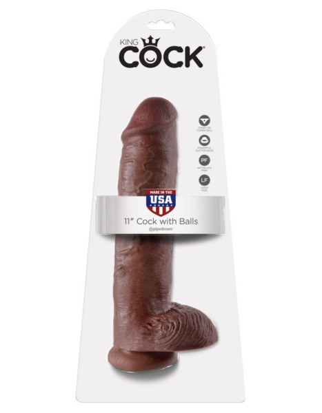 Фаллоимитатор-гигант на присоске с мошонкой коричневый King Cock 11 Cock with Balls Brown_1